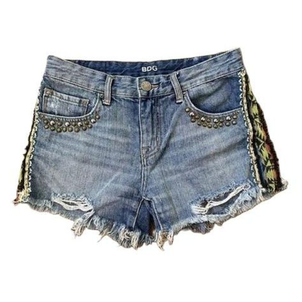 Womens BDG Freja Mid Rise Vintage Fit Embroidered Denim Jean Shorts Size 25 W